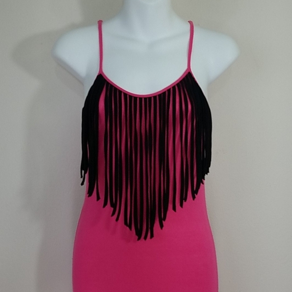 Sundress Maxi Fringe stretch Pink bodycon black - Picture 3 of 10